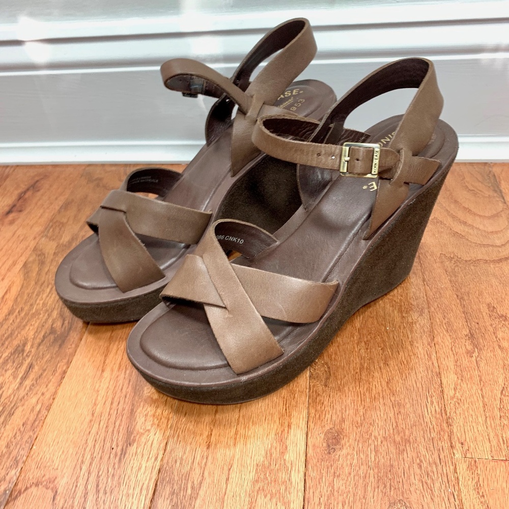 Kork Ease Brown leather suede Denica Wedge sandals